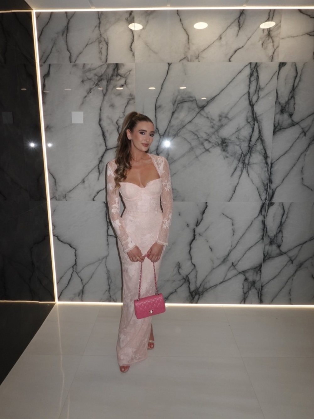 Lucienne Pink Lace Maxi Dress